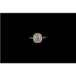 RING: [1] Ladys 900 pt cushion cut diamond halo engagement ring; 1 (ctr) cushion mod brill cut dia, 