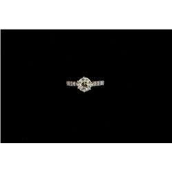RING: [1] Ladys 900 plat diamond engagement ring; 1 (ctr) European cut dia, 6.23mm x 6.33mm x 3.86mm
