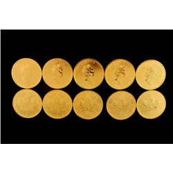 COINS: [10] $50 Canadian Maple Leaf gold coins, .9999, 1 Troy oz, 2003.