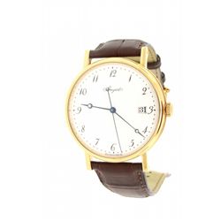 WATCH: [1] Gent's Breguet 18k yellow gold wristwatch with brown band. Exhibition back. Model 2088AN/