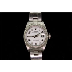 WATCH:  [1] Ladies stainless steel Oyster Perpetual Date Rolex wristwatch, 26mm diameter with white 