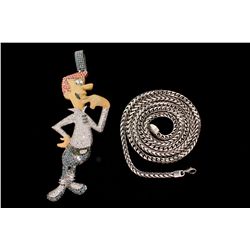 NECKLACE AND PENDANT: [2] George Jetson figural dia, enamel and 10kwg (tested) pendant and 10kwg cha