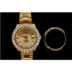 WATCH: [1] Mens 18kt yellow Rolex O.P. Sky Dweller wristwatch w/ aftmkt clarity enhanced diamond bez