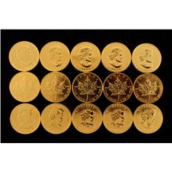 COINS: [15] $50 Canadian Maple Leaf gold coins, .9999, 1 Troy oz, 2004.