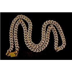 CHAIN: [1] Mens 14ky curb link chain necklace w/ diamonds (front only); 964 rb dias, 1.8mm-1.9mm = e