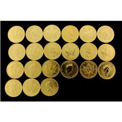 COINS: [21] $50 Canadian Maple Leaf gold coins, .9999, 1 Troy oz, 1990.