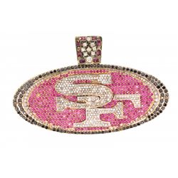 PENDANT:  [1] 14KYG 'SF' pendant set with 8 marquise rubies, approx. 0.75 cttw., 537 diamonds, appro