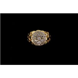 RING:  [1] 14KYG nugget ring set with 25 round diamonds, approx. 1.00 cttw., good/ H/I/ SI1-I1; size