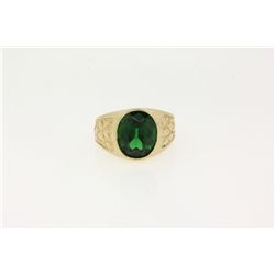 RING:  [1] 14KYG ring set with an oval green glass stone; size 9; 6.6 grams.