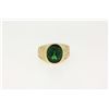Image 1 : RING:  [1] 14KYG ring set with an oval green glass stone; size 9; 6.6 grams.