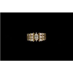 RING:  [1] 14KYG wedding ring set with 22 round and 1 marquise cut (7.7 x 4.4mms) diamonds, approx. 