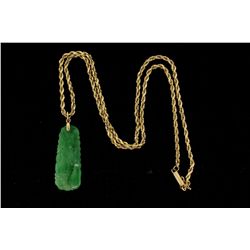 NECKLACE:  [1] 14KYG diamond cut rope chain, 2.3mms in diameter; and a carved mottled green jadeite 