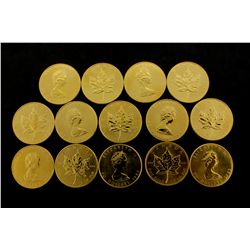 COINS: [14] $50 Canadian Maple Leaf gold coins, .9999, 1 Troy oz, 1983.