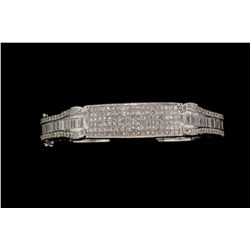 BRACELET:  [1] 14KWG hinged bangle bracelet set with round, baguette and princess cut diamonds, appr