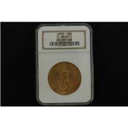 COIN: [1]  $20 U.S. gold coin- 1923, .900 purity, .9675 Troy oz AGW, ANA graded and slabbed MS63.