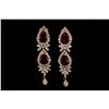 Image 1 : EARRINGS: [1] Pair 18kyg dia and rubellite earrings 2" long set with (4) pear shaped rubellite tourm