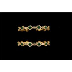 BRACELETS:  [2] Sets of 22kyg emerald and diamond bangles. Each with (13) 5.00mm x 4.00mm oval facet
