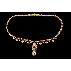 NECKLACE: [1] 18kyg (tested) ruby and dia necklace with (7) 6.00m - x 4.00mm and (1) 8.00mm x  6.00m