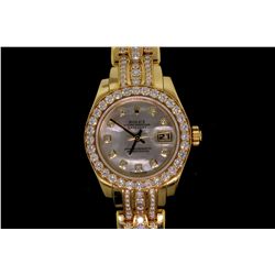 WATCH: [1] Ladies Rolex Oyster Perpetual Datejust chronometer wristwatch 18kyg Pearlmaster wristwatc