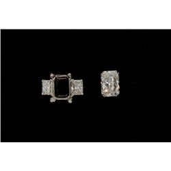 RING: [1] Ladies dia and platinum engagement ring. Center dia is Cut-Cornered Rectangular Modified B