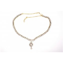 NECKLACE: [1] 18kyg silver topped Kundan Polki design necklace 20" long set with (66) uncut diamonds