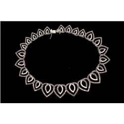 NECKLACE: [1] 14kwg (stamped) heart necklace set with (136) rbc white dias I1 clarity H-I color, app