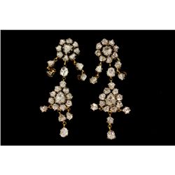 EARRINGS: [1] Pair 18kg silver topped Kundan Polki style pendant earrings 2 1/2" long set with (56) 