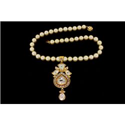 NECKLACE and PENDANT: [1] Silver topped 18kg and dia pendant. Set with (14) rough cut dias foil back