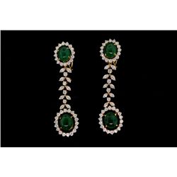 EARRINGS: [1] Pair 18kyg emerald and dia earrings set with (4) oval cabochon emeralds commercial to 