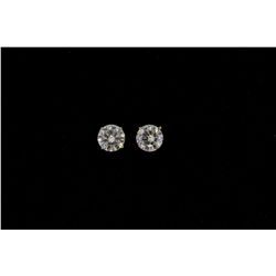 EARRINGS:  [1] Pair 14KWG earrings set with 8.0mm round Moissanite diamond stimulant stones; 1.5 gra
