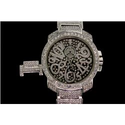 WATCH  [1] Stainless steel gents custom design quartz watch with a black dial; and the case, dial, b