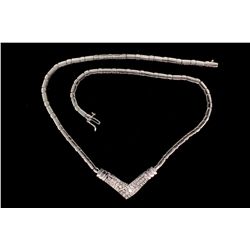 NECKLACE: [1] Ladys 14kw diamond necklace; 52 rb dias, 1.5mm to 2.3mm = est 1.50cttw, Fair-Good/J-L/