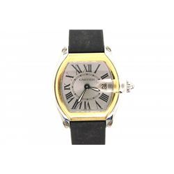 WATCH: [1] Ladys st.steel & 18ky Cartier Roadster wristwatch; 31.27mm case; silver/white dial w/ bla