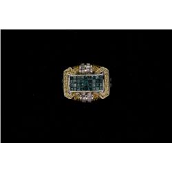 RING:  [1] 14 karat white gold ring set with 36 princess cut, 44 baguette cut and 59 round cut diamo