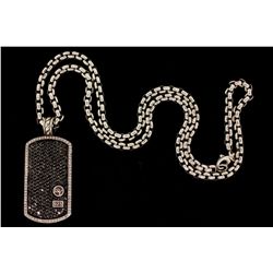 PENDANT AND CHAIN: [1] David Yurman Design sterling silver and diamond dog tag and chain. Dog tag se