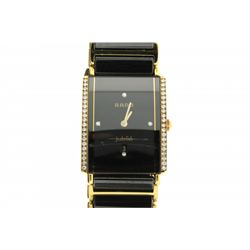 WATCH: [1] Midsize yellow plated & black ceramic Rado Integral Jubilee diamond wristwatch; black dia