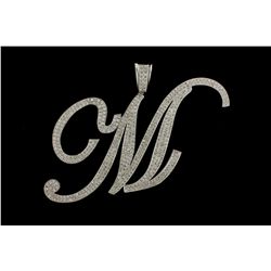 PENDANT: [1] Mens 14kw initial "M" pave diamond pendant; 492 rb dias, 1.7mm to 2.2mm = est 14.76cttw