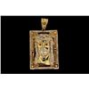 Image 1 : PENDANT:  [1] 10KYG Jesus pendant set with 2 synthetic red stones and 313 round diamonds, approx. 2.