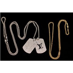 NECKLACE: [1] Mens 10ky rope chain; 24" long, 2.89mm, lobster clasp; 7.94 grams. PENDANT: [1] Mens s
