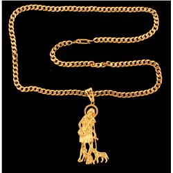 CHAIN & PENDANT:  [1] 14KYG Cuban link chain, 24 inches; and [1] 14KYG religious pendant;  68.2 tota