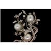 Image 2 : BROOCH: [1] 14kwg, pearl and diamond pin 2 1/2'' x 2'' wide with (3) 10.0 - 10.5mm egg shaped South 
