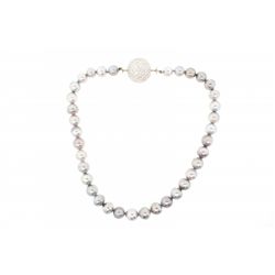 NECKLACE: [1] Strand of cultured Tahitian pearls with diamond and 14kwg ball clasp. (36) 9.0 - 9.5mm