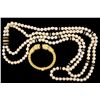 Image 1 : NECKLACE: [1] Double strand necklace of slightly baroque 9 to 10mm pearls that have blemishes and 12