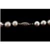 Image 3 : PEARLS: [1] Single strand of 9mm silvery light gray baroque pearls with a 14KWG fishhook clasp; 34''