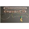 Image 2 : NECKLACE: [1] Gold plated chain necklace with 8.0mm malachite beads and a pendant with a melon carve