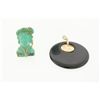 Image 1 : PENDANT: [1] 14KYG pendant with Asian letters set in a black jadeite discRING: [1] 10KYG (acid teste