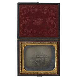 Sixth-Plate Ambrotype Depicting a House Under Construction During the Mid- 1800's