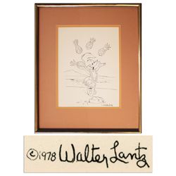 Walter Lantz Signed Sketch of Woody Woodpecker Juggling Pineapples