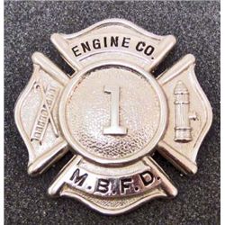 VINTAGE FIREFIGHTERS MBFD ENGINE CO. 1 HAT BADGE