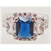 Image 1 : SILVER PLATED SAPPHIRE & CZECH CRYSTAL RING - SZ. 6